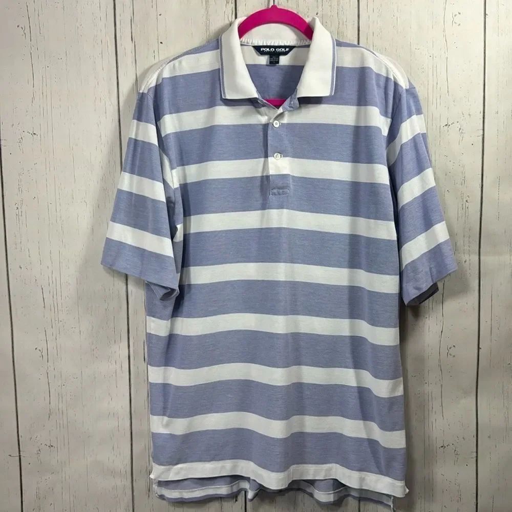 Polo Golf Ralph Lauren Blue White Striped Pima Cotton Polo Shirt Mens Old Money